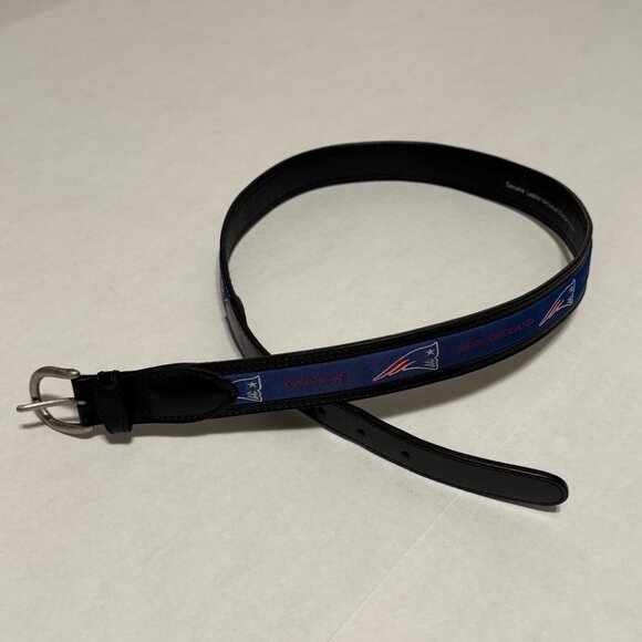 New England Patriots Flying Elvis Logos Genuine Black Leather Belt Size 34 NWOT - Picture 2 of 7